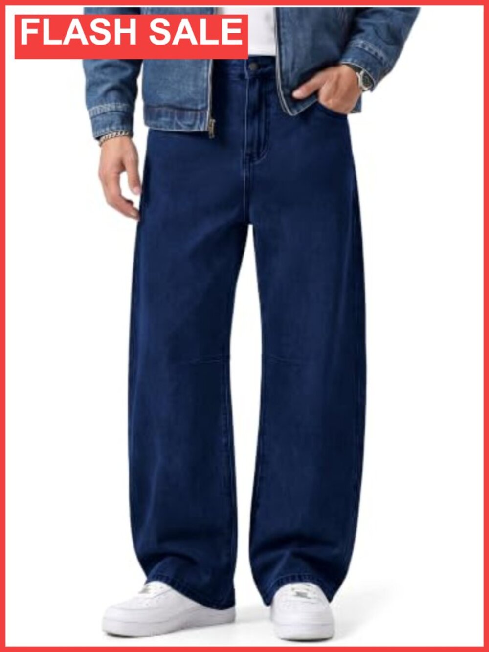 Mens Baggy Barrel Jeans Curved Seam Stretch Wide Leg Casual Pants